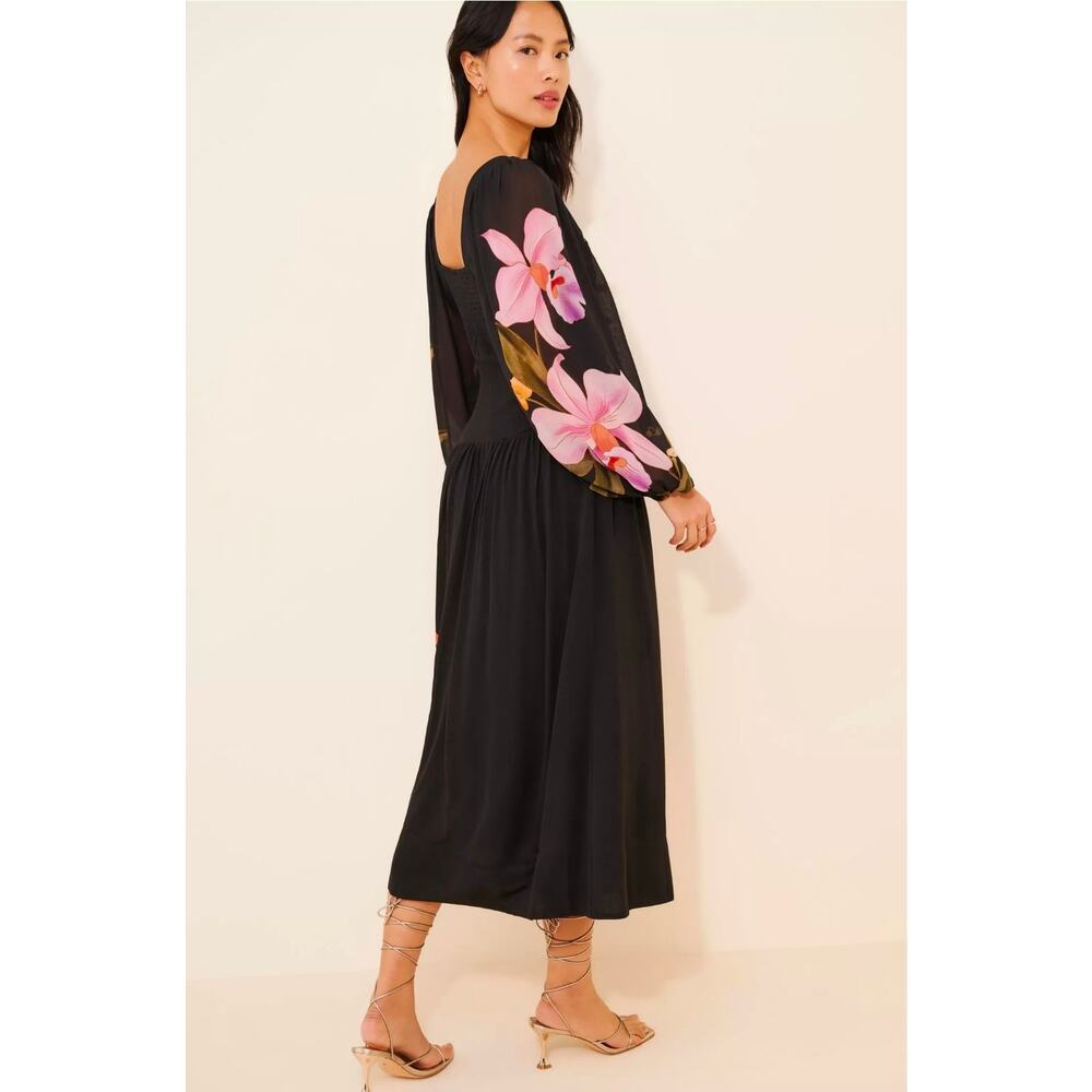Farm Rio for Anthropologie Floral Long Sleeve Midi Dress .  Size M. Ret $210 - Picture 2 of 12